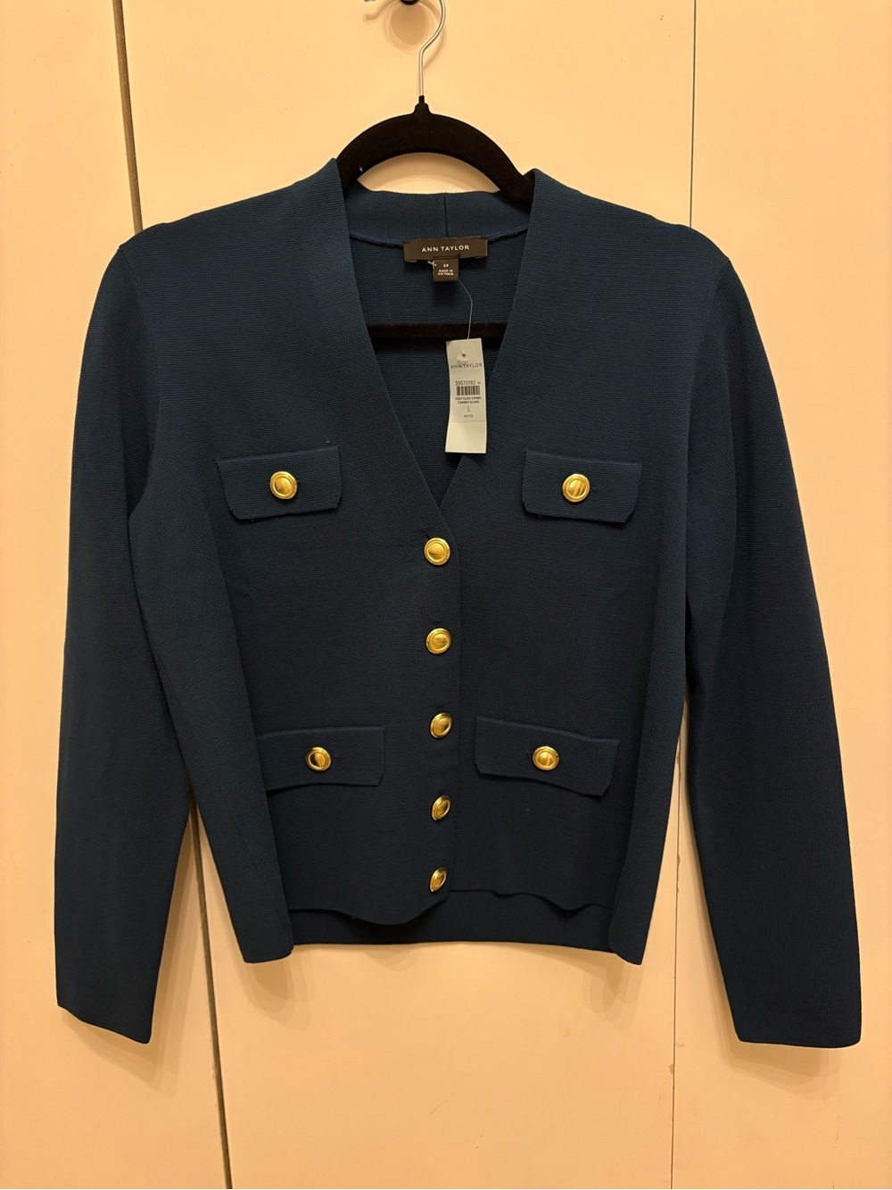 NWT Ann Taylor Navy Gold-Button Knit Cardigan